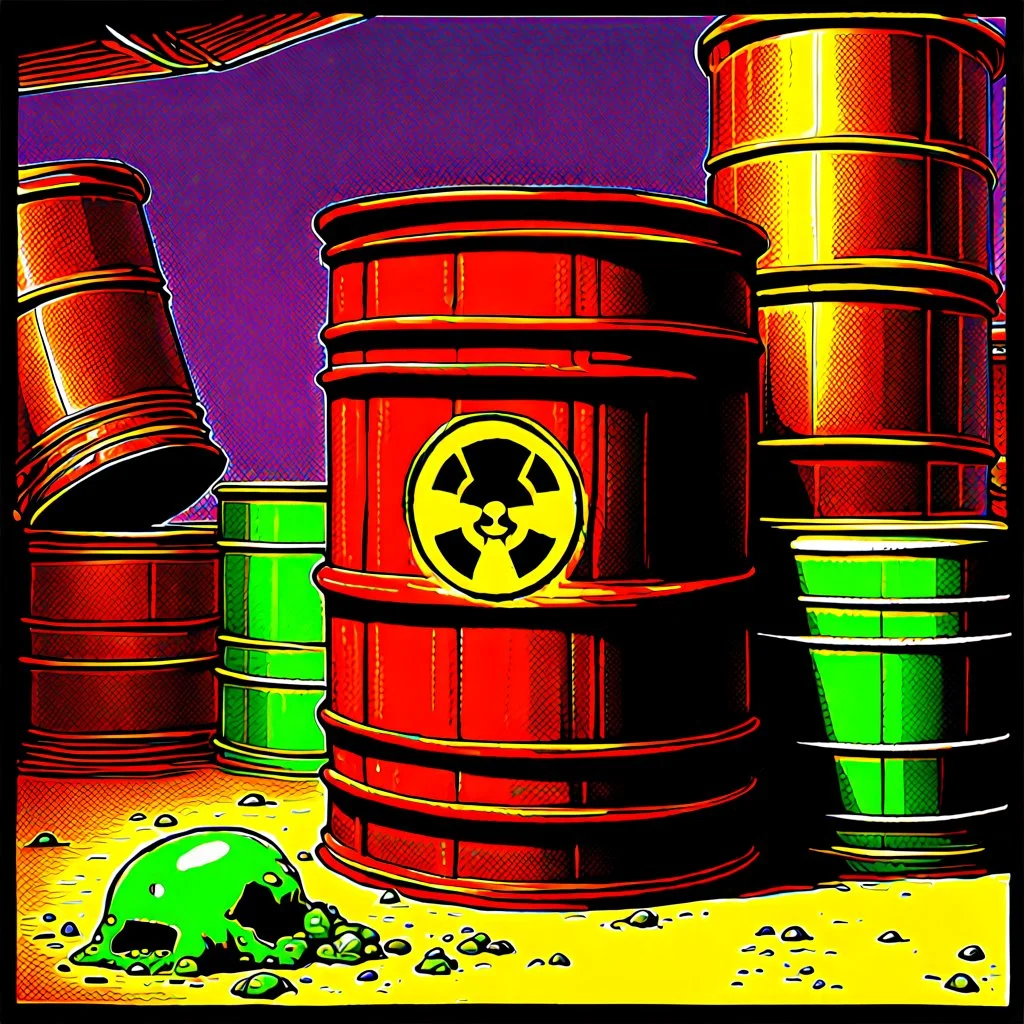 90's TCG fantasy artwork art of radioactive waste barrel