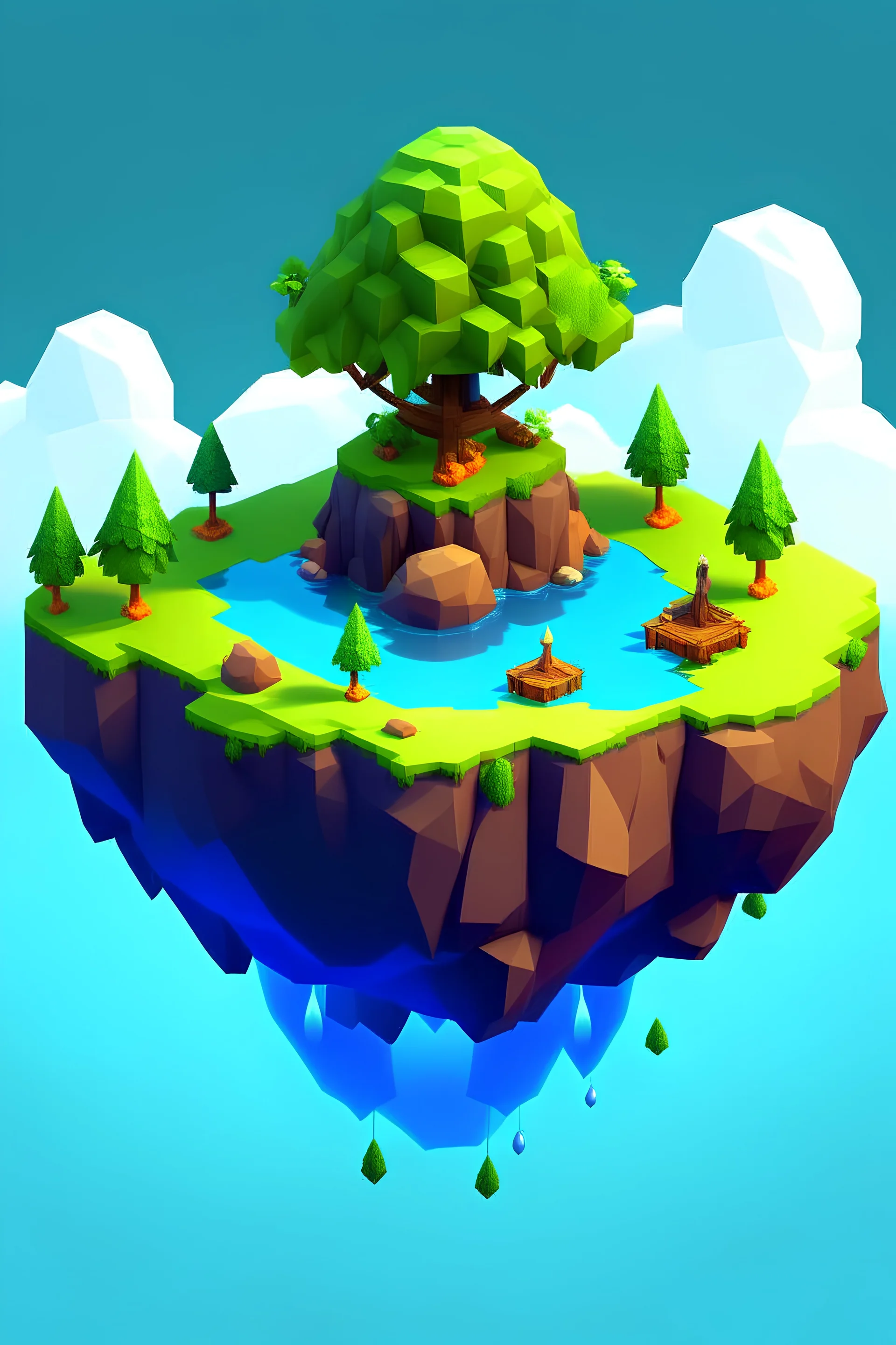 Floating island low polygon game sprite 2d flat image