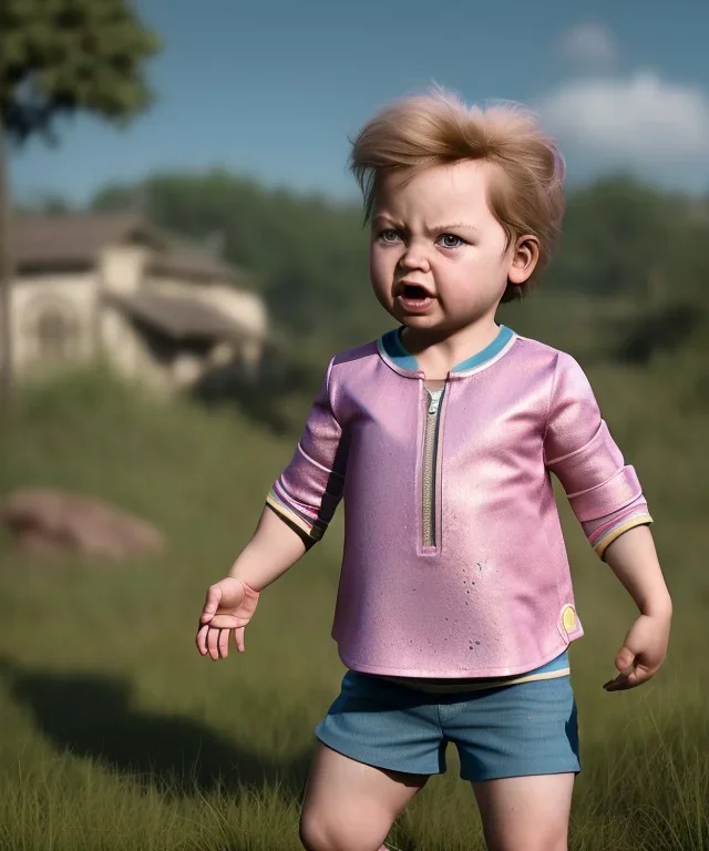 Penny Hofstadter toddler, full body, dramatic lighting, angry, hyper realistic