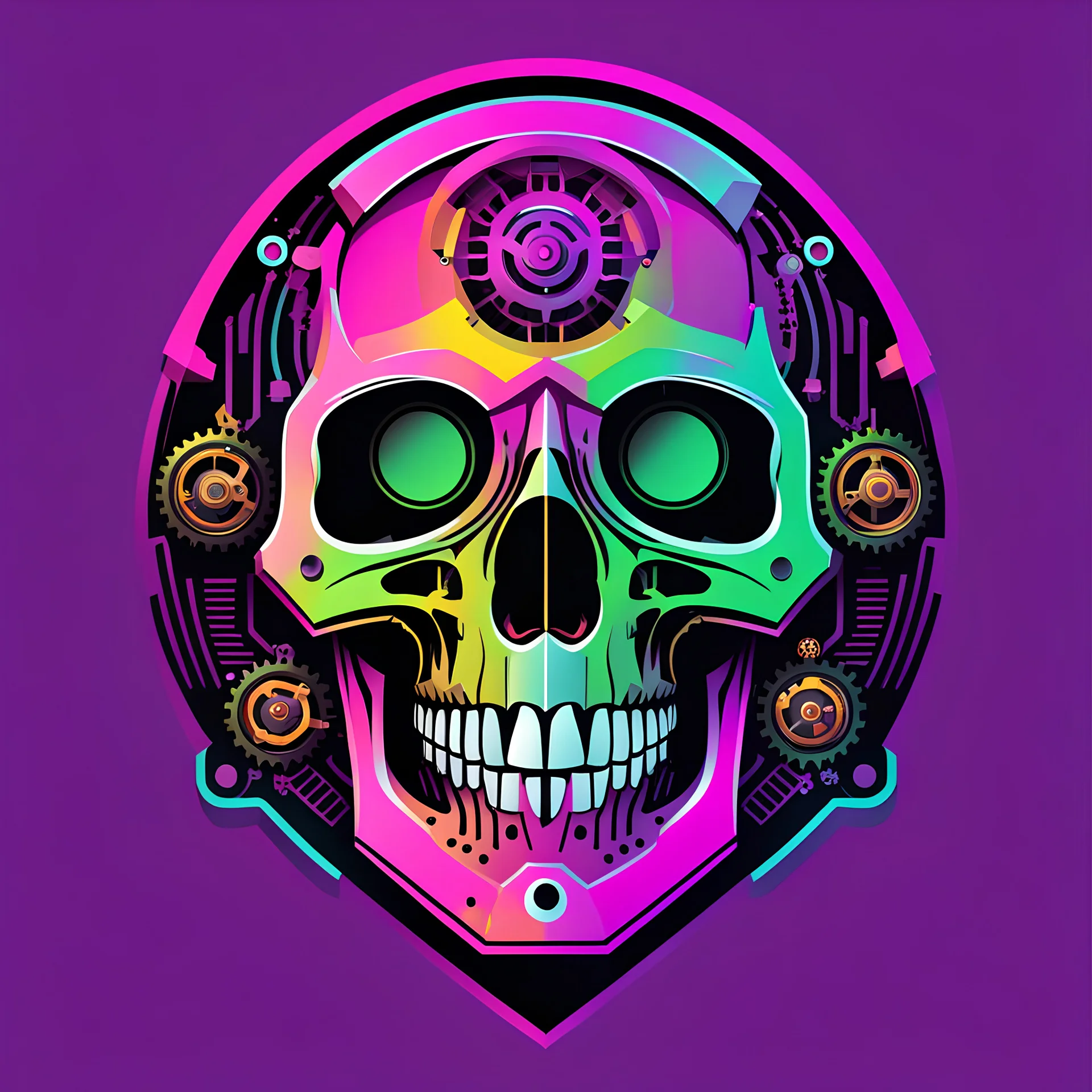 FLAT VECTOR LAYERED IMAGE OF CYBERNETIC SKULL PARTS IN A SCHEMATIC