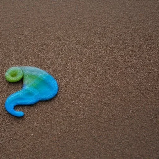 a multicolored glass cat on sand