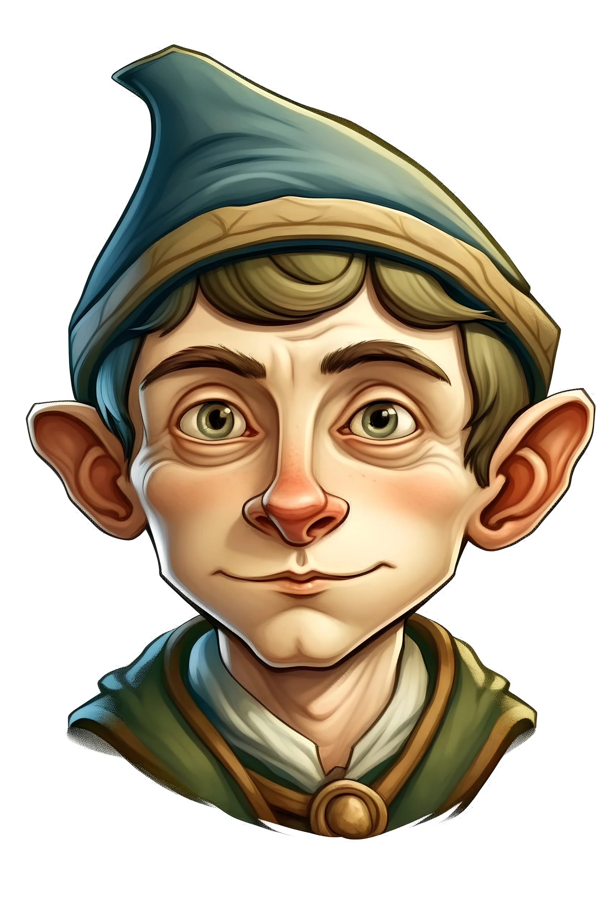 Portrait of a male gnome with short hair, intelligent eyes, angular face, aquiline nose, Botticelli style