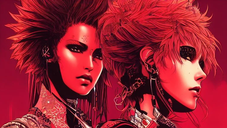 beautiful punk girl, hyper detailed, intricately detailed, illustration by <kilian eng> <Yoji Shinkawa>, darkred tones,