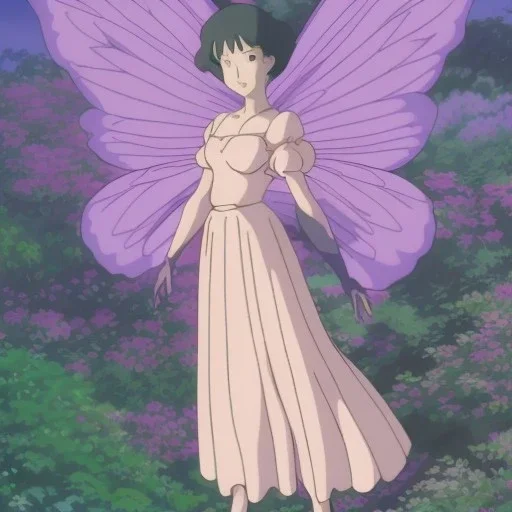 Fairy in a purple dress standing on a flower