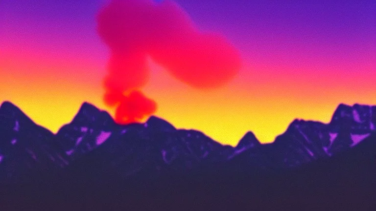 background=(mountains, alberta, forest fires, burning), time=(sunset), style=(vaporwave), effect=(smoke, plumes)