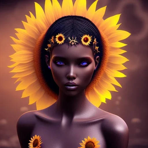 Black skin, pixie, moonlight, sunflower, model, natural