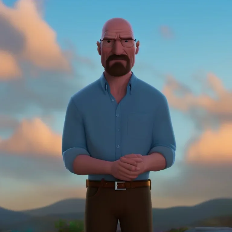 Walter white, 8k, realistic face, with a fedora,sunset background,ripped body