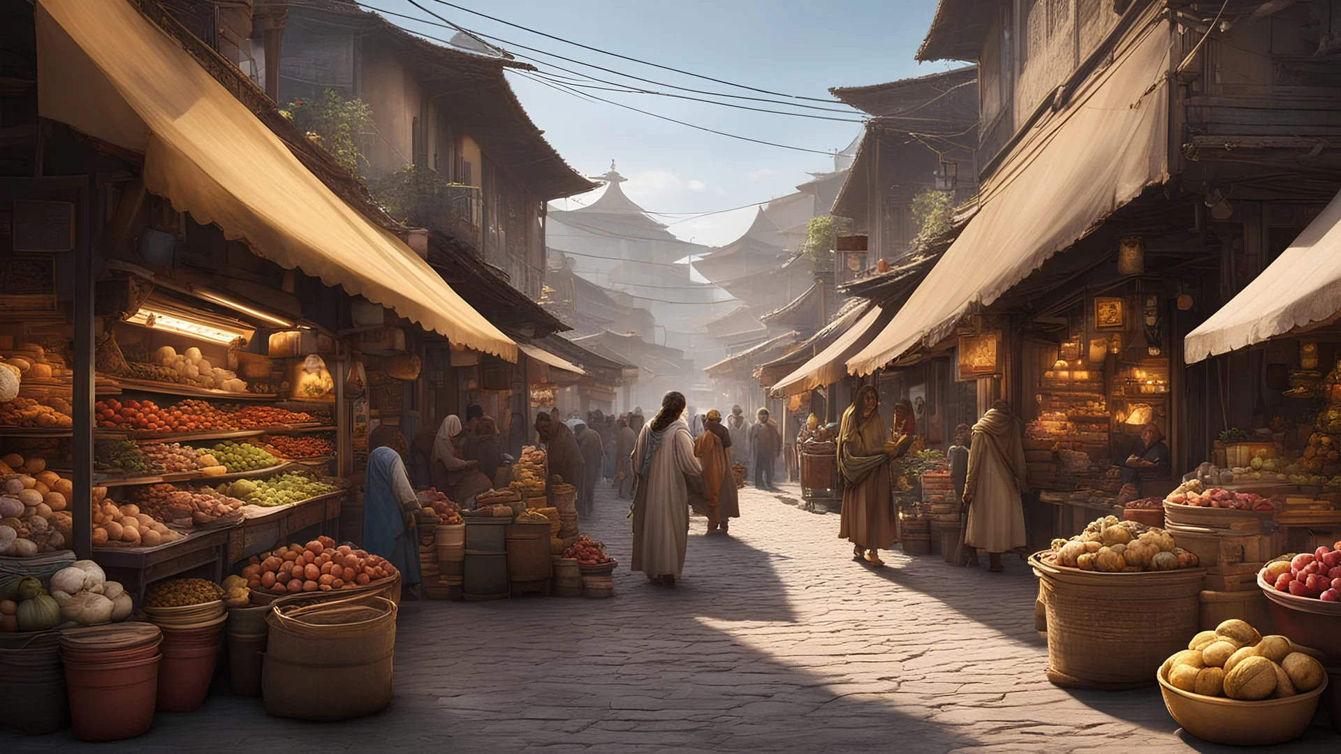 The beauty of cultural diversity captured in a bustling marketplace, award-winning photograph, realistic, beautiful composition, natural colors, highly detailed, soft natural volumetric cinematic perfect light, HDR, chiaroscuro, octane render, inspiring, beauty, peace, joy, happiness