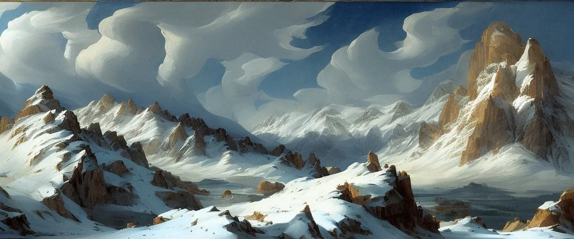 epic mountains in snow by Andrea del sarto