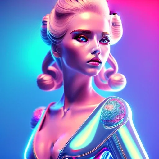 blonde woman, geisha, retro futuristic, velvet dress, gradient color, BLUE, PINK, CYAN, neon, insanely detailed, 16k resolution, perfect eyes, cinematic smooth, intricate detail