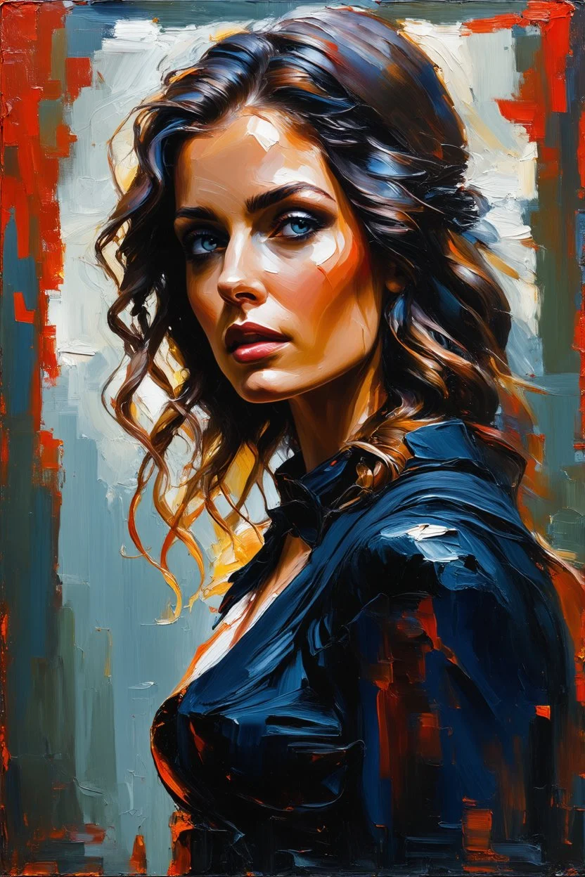 Beautiful Impressionist painting of a dark dramatic female character, Fusion between Jeremy Mann and Marta Dahlig and Daniel F Gerhartz, Annie Leibovitz, Long shot –v 4
