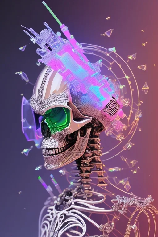 Futuristic Neon crystal skeleton samurai smoke glass fire water