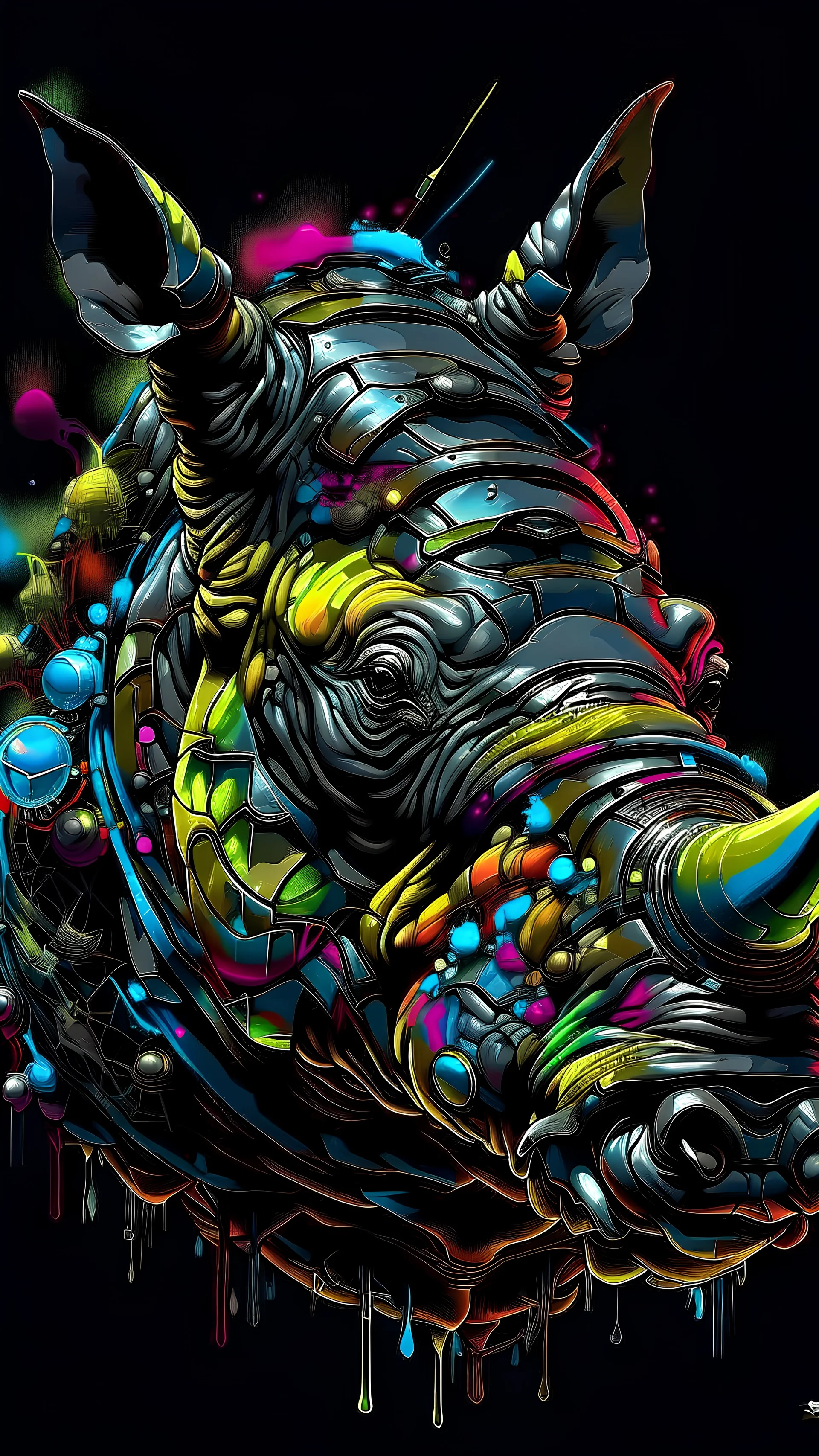 Pixelart,rhino head,stunning,2d art,gasmask,nuclear,futuristic, colorful,powerful art, masterpice,