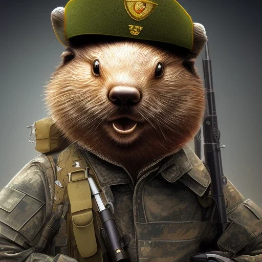 Beaver dressed like a soldier, high resolution