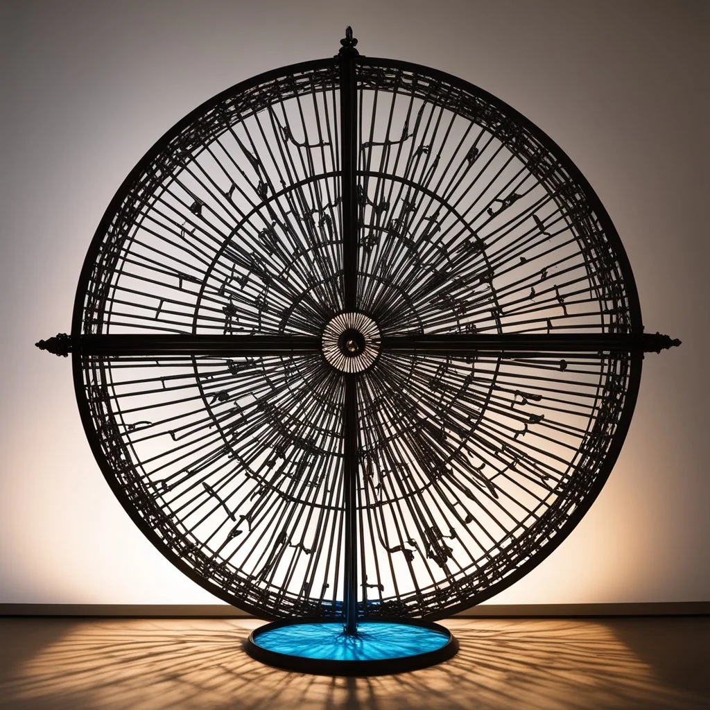 this photo Explores how brightness contrasts with shadow [psychedelic high res photo by Ralph Steadman] Light Against the Dark on a levitating intricated and sophisticated 3D metal piece over a pane