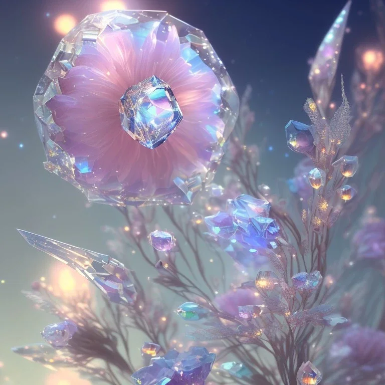 one big crystal subtle flower in a galactic ambiance with a beautiful fairy, transparent petals, delicate colors, in the foreground, full of details, smooth，soft light atmosphere, light effect，vaporwave colorful, concept art, smooth, extremely sharp detail, finely tuned detail, ultra high definition, 8 k, unreal engine 5, ultra sharp focus