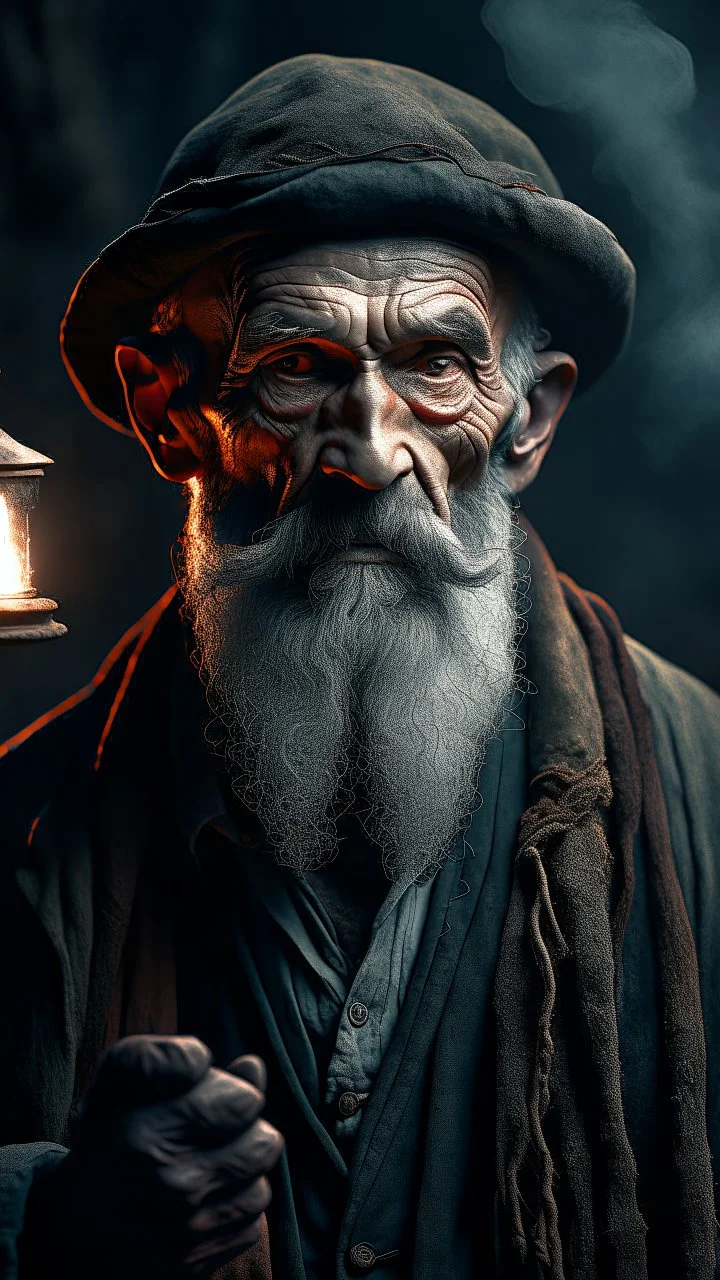 A man with oil lamp in a Coal mine.