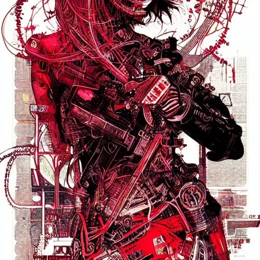 beautiful punk girl, hyper detailed, hyperdetailed, intricately detailed, illustration by <kilian eng> <Yoji Shinkawa>, darkred tones,