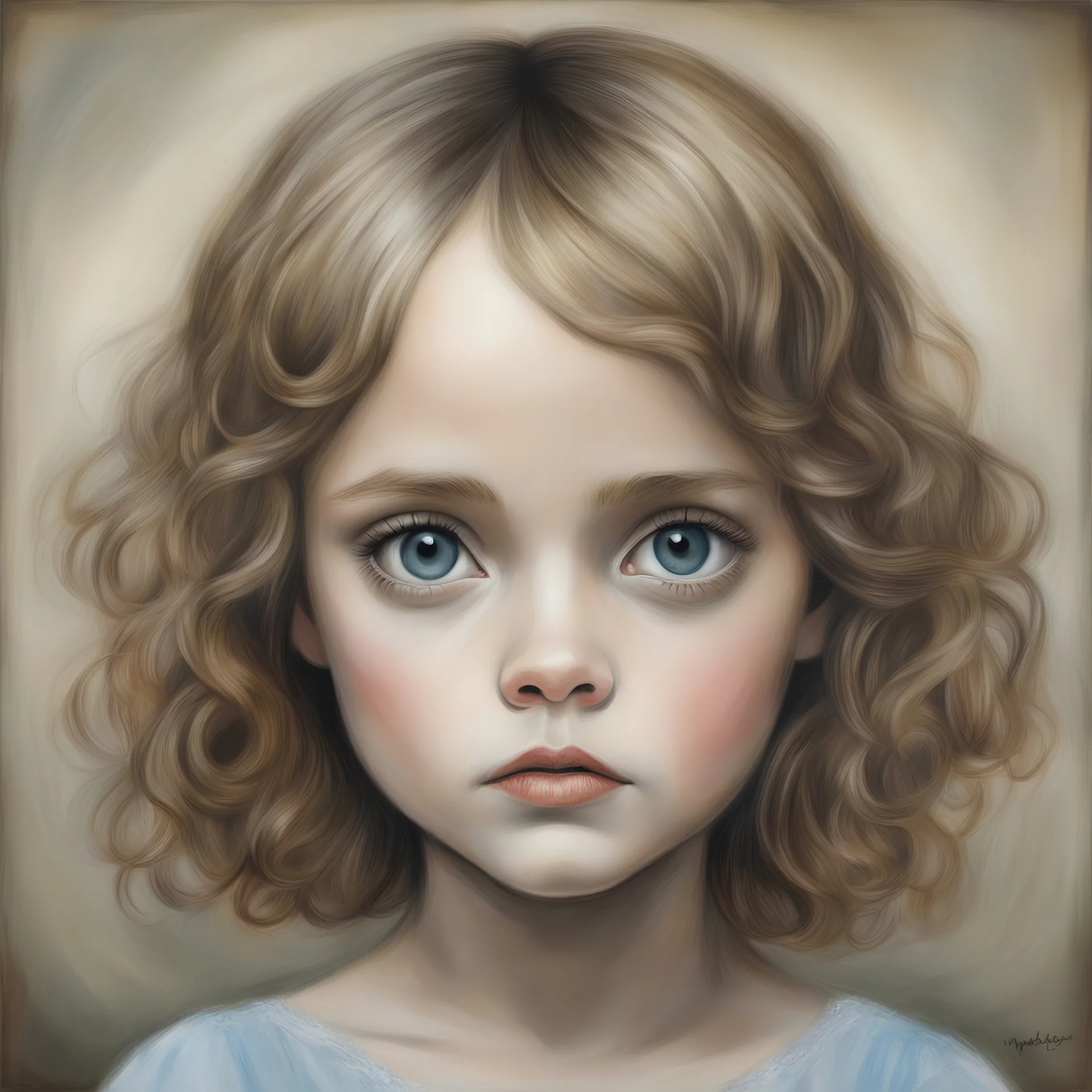Vanessa paradis, little girl,in the style of Margaret Keane