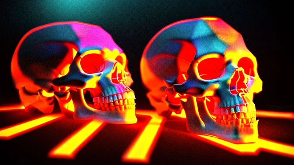 anatomically correct human skulls stacked into a pyramid, unusual neon lighting, high velocity, 64k, dystopian, vray, steampunk