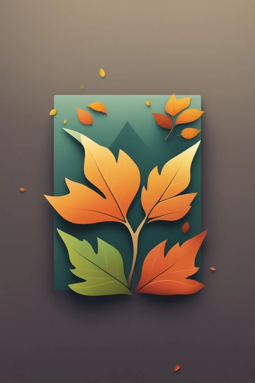 square logo , landscape with leaf fall, flying leaves