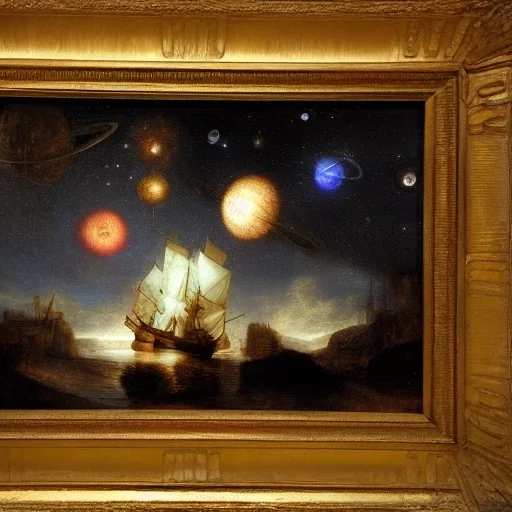 Rembrandt, stars, planets, ships, space