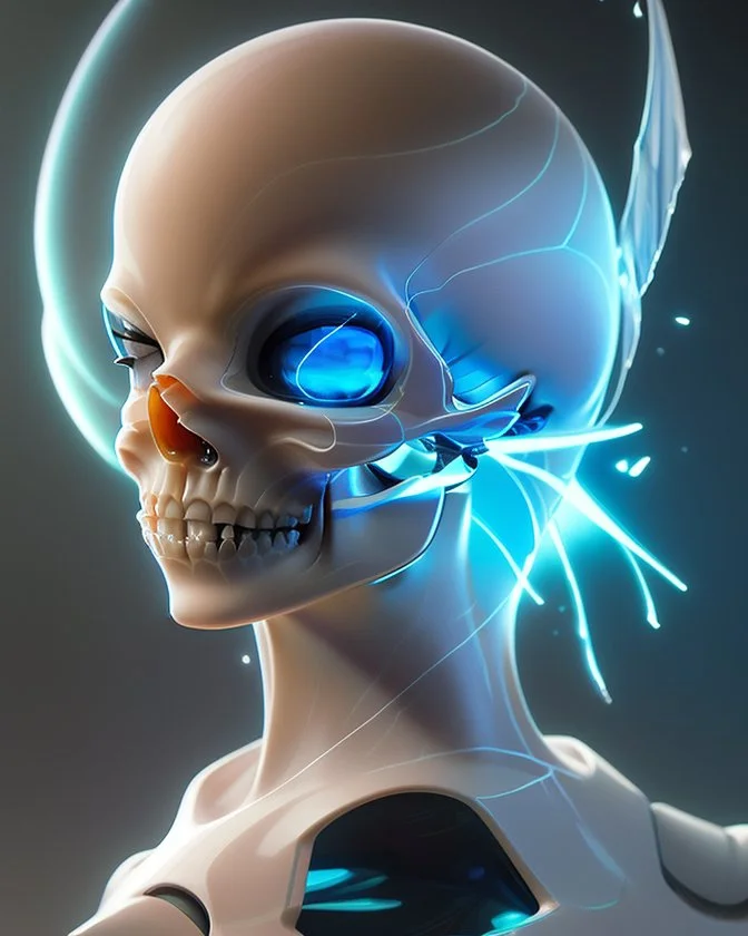 A glass headed skull with sapphire eys wearing a futuristic uniform, 8k resolution concept art portrait by Greg Rutkowski, Artgerm, WLOP, Alphonse Mucha dynamic lighting hyperdetailed intricately detailed Splash art trending on Artstation triadic colors Unreal Engine 5 volumetric lighting, by Hajime Isayama