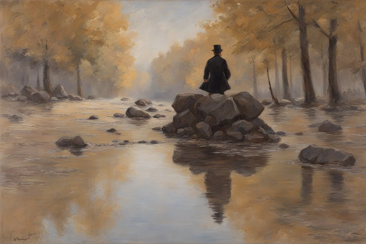 one person, rocks, puddle, philosophic, and trascendent influence, friedrich eckenfelder and otto pippel impressionism paintings