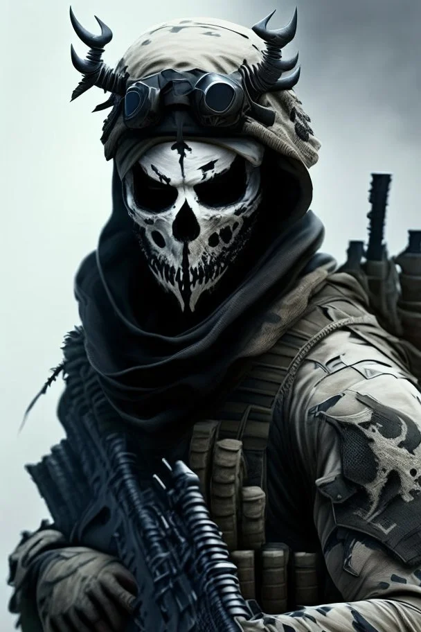 A soldier in the game modern warfare, he wears a skull mask with horns that covers his face. He is a sniper, but can also run point. His call sign is Wraith. Couple