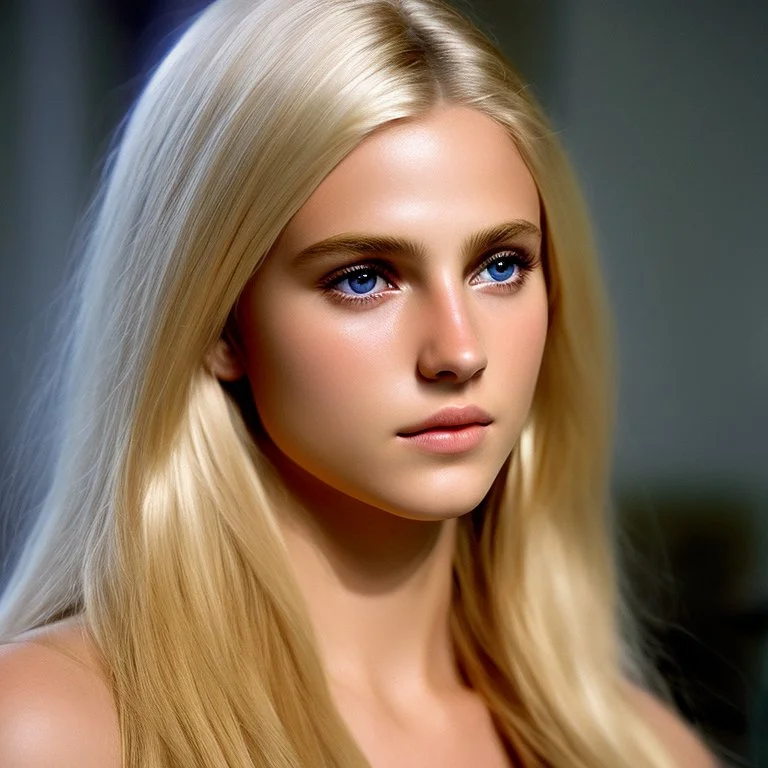 Prhotorealistic close-up of a beautiful blonde warrior with