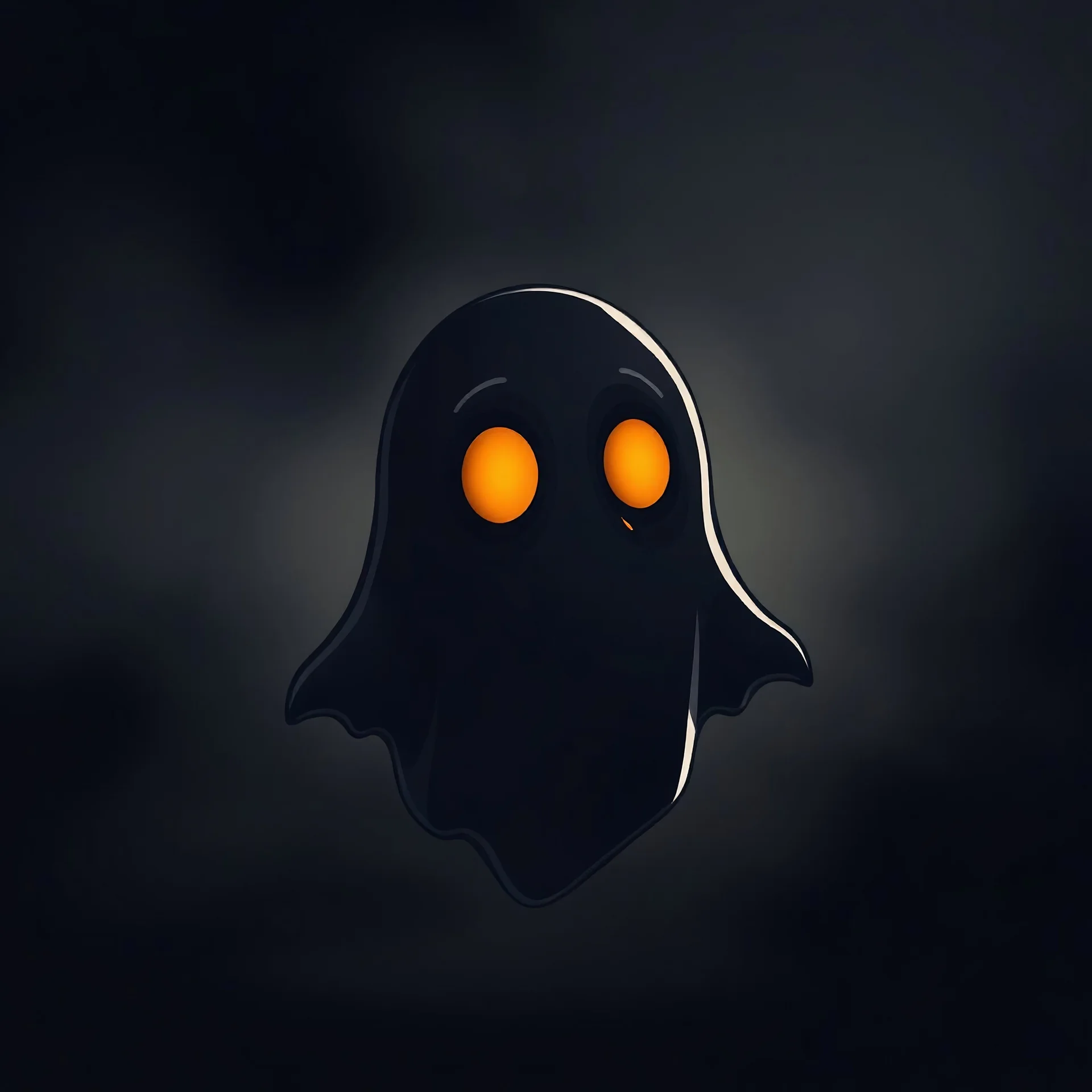 cute nighttime black ghost made of shadows and gas with orange eyes without background