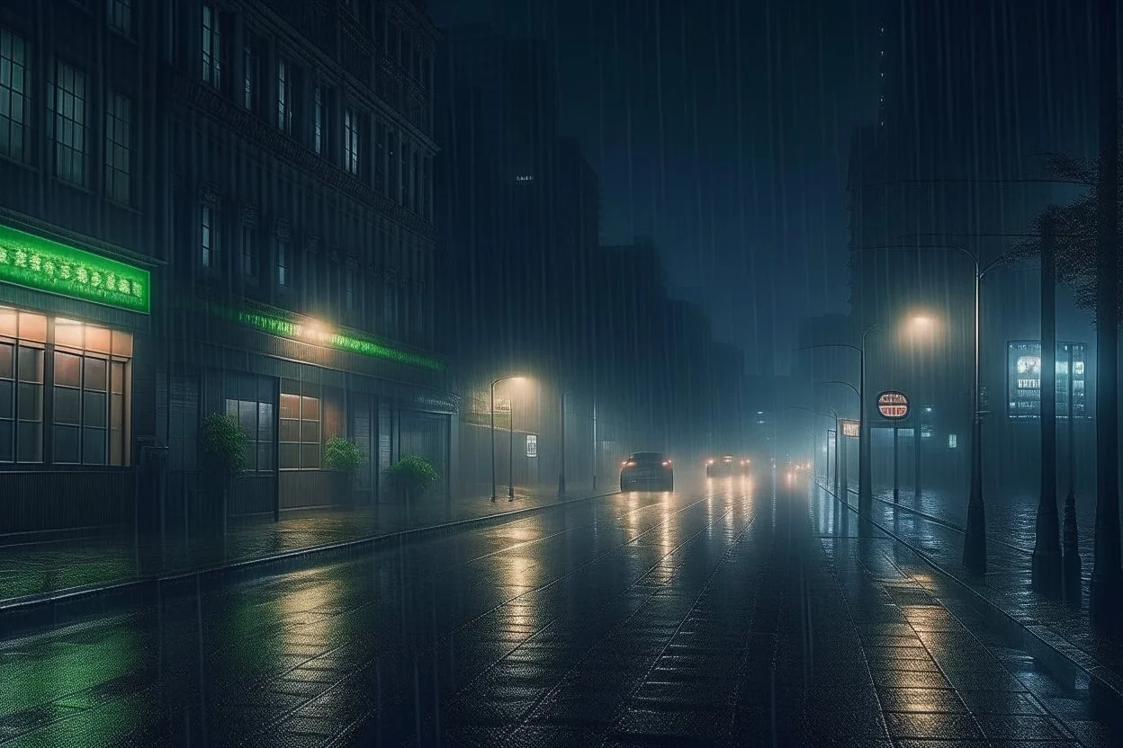 A city that's in the night and it's raining and it's foggy and it's in the future.