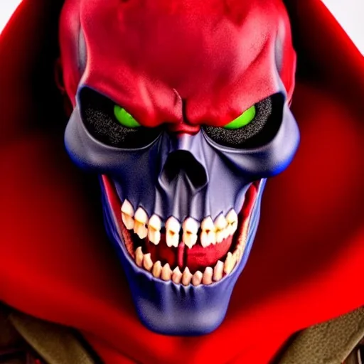 red skull of devil, teeth in nose, pixar style