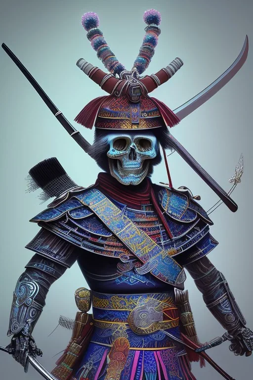 Neon crystal skeleton samurai