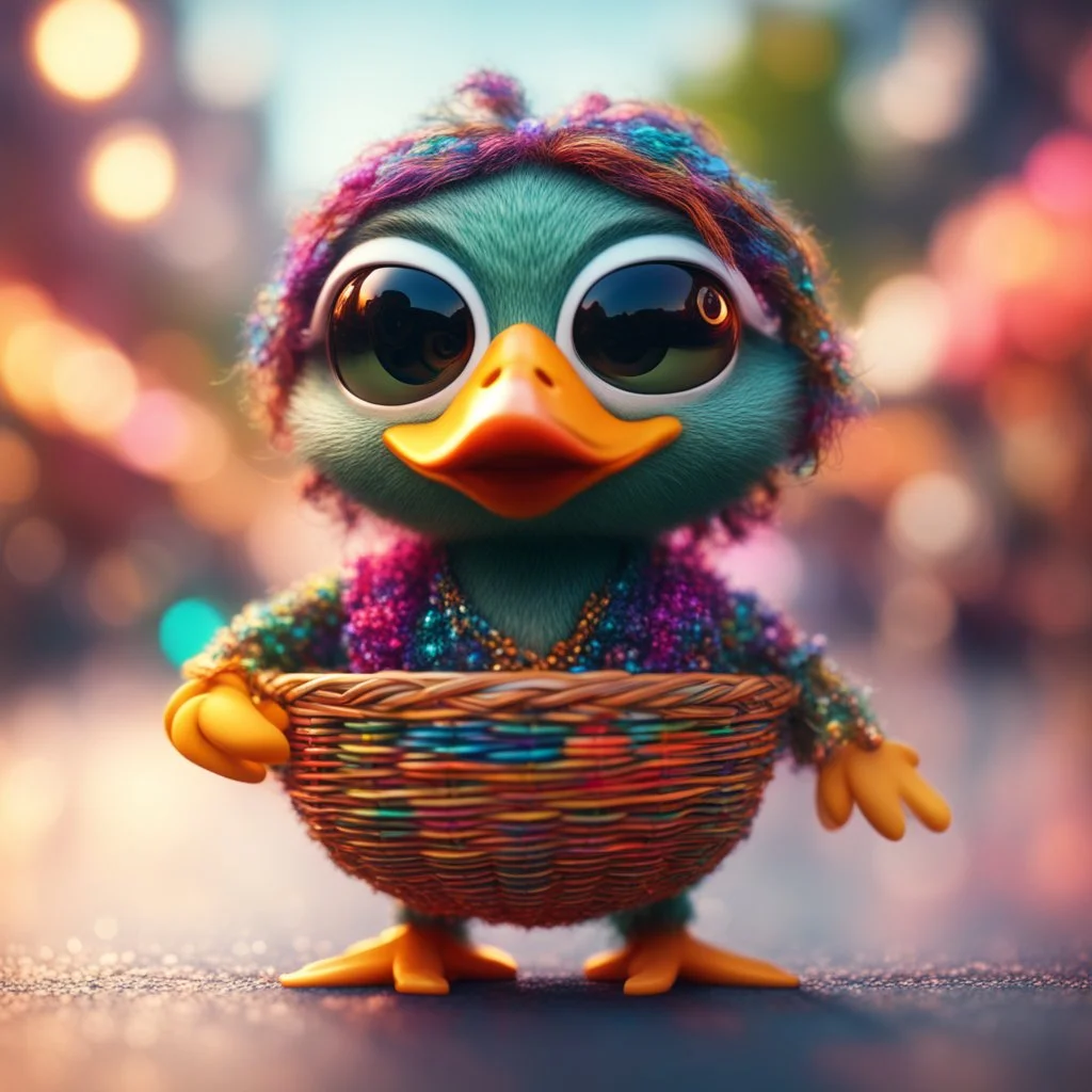 hairy groove funk ninja duck gremlin hippie with long eyebrowsholding disco ball like a basket ball,bokeh like f/0.8, tilt-shift lens 8k, high detail, smooth render, down-light, unreal engine