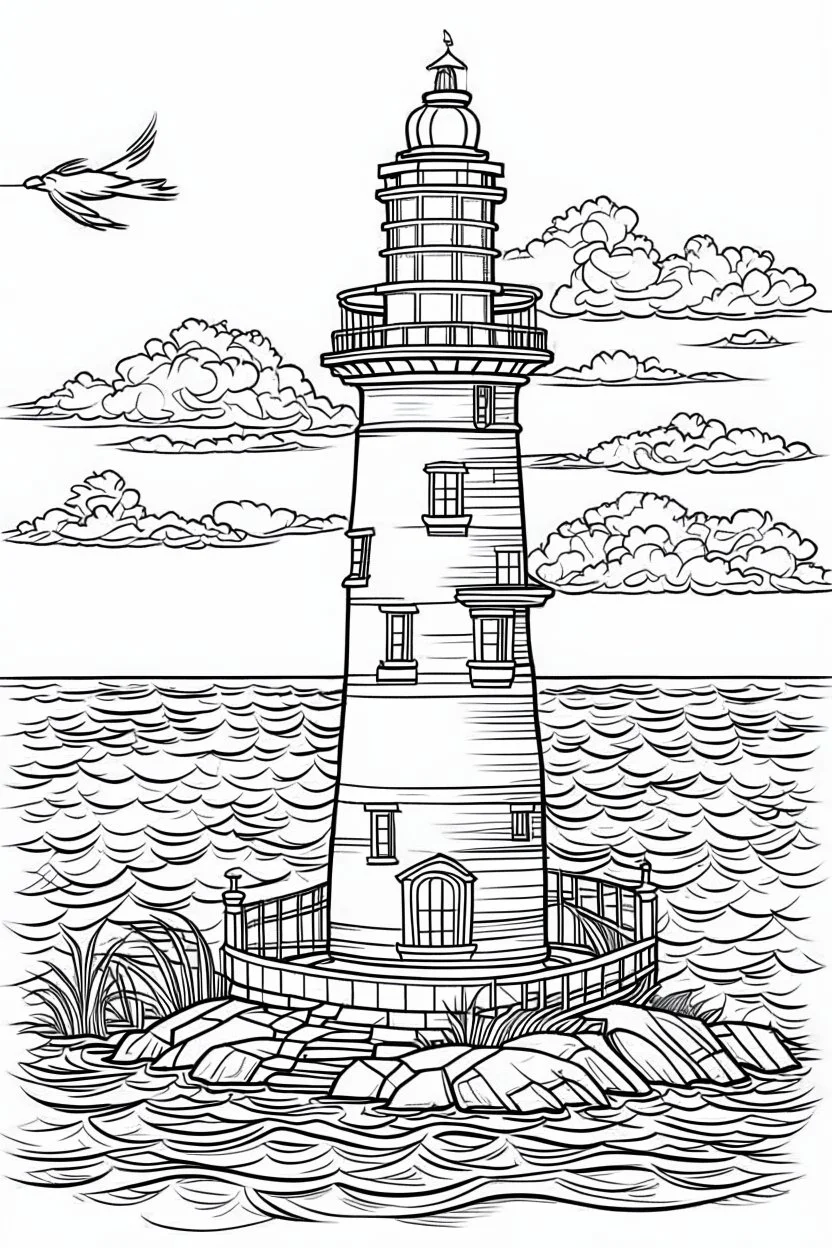 outline art for Lighthouses coloring pages with sitch, white background, Sketch style, full body, only use outline, dementia patients style, clean line art, white background, no shadows and clear and well outlined.