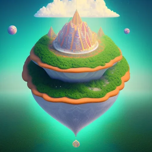 100mm photo of isometric floating island in the sky, surreal pizza with jewels, intricate, high detail, behance, microworlds smooth, macro sharp focus, centered