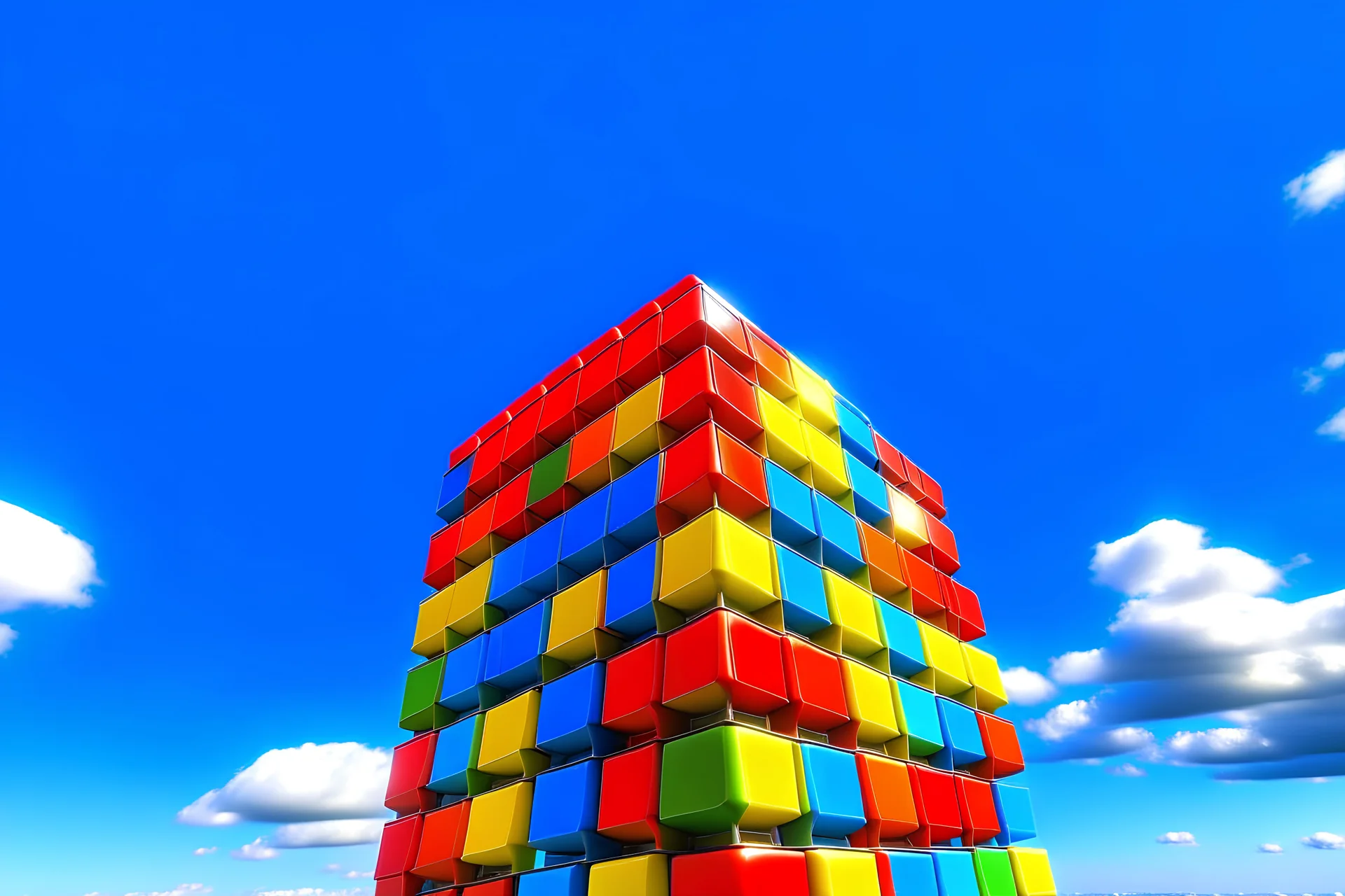 rubik cube moebius waze on blue sky background