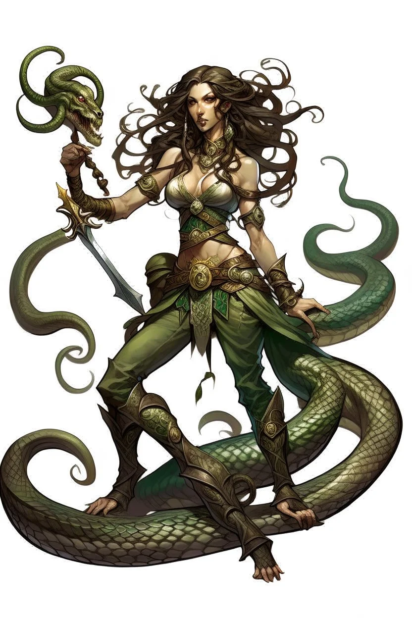 detailed persona, female, sword in hand, gorgon medusa, half turn, full height, leans on one leg, snakes on the head instead of hair