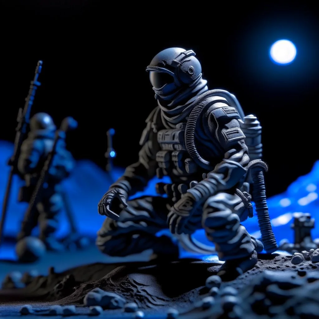 the last ninja in rubber flotilla on moon patrol, 8k, down-light, soft light, depth of field, photo realism, trending on art station, high detail