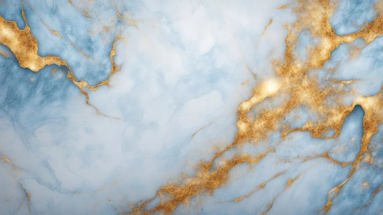 Hyper Realistic Light-Blue & Golden-marble-background with glowing-embers & white-scratch-marks vignette-effect