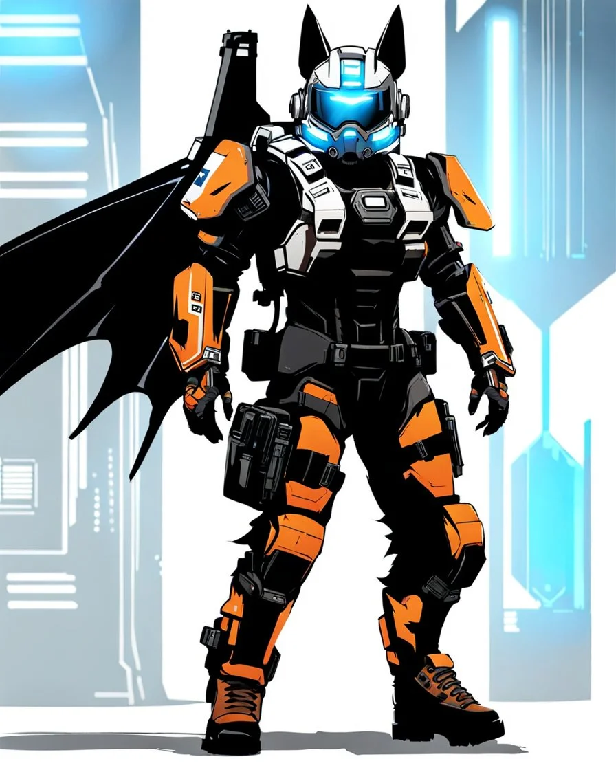 a titanfall pilot that is part bat, concept art, furry, humanoid, cyberpunk, anthropomorphic bat, titanfall 2