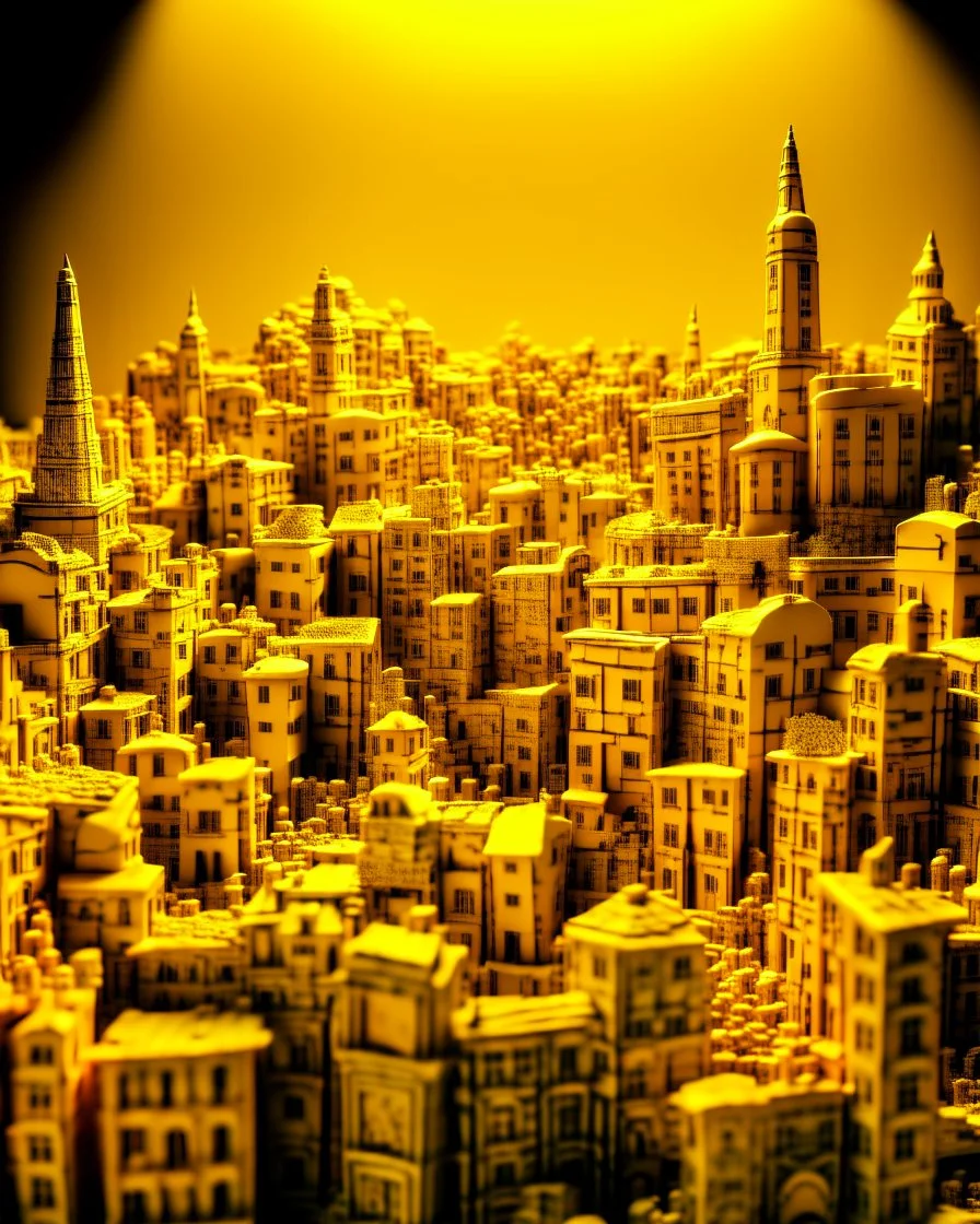 A golden yellow Spanish like city designed in ancient Egyptian hieroglyphics painted by Vincent van Gogh
