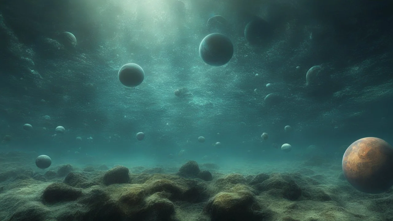 matrix universe, space, planets, under water