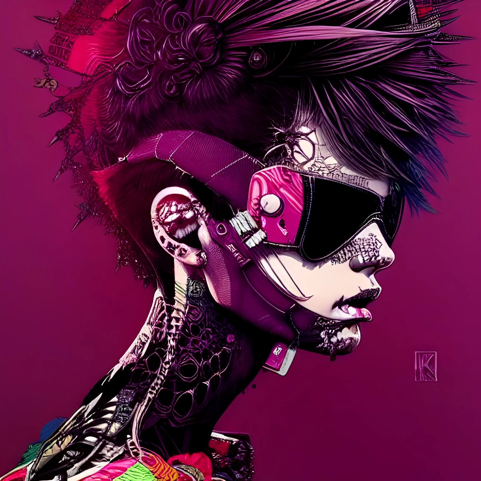 beautiful punk girl, hyper detailed, hyperdetailed, intricately detailed, illustration by <kilian eng> <Yoji Shinkawa>,beautiful punk girl, hyper detailed, intricately detailed, illustration by <kilian eng> <Yoji Shinkawa>, purple tones, darkred tones,