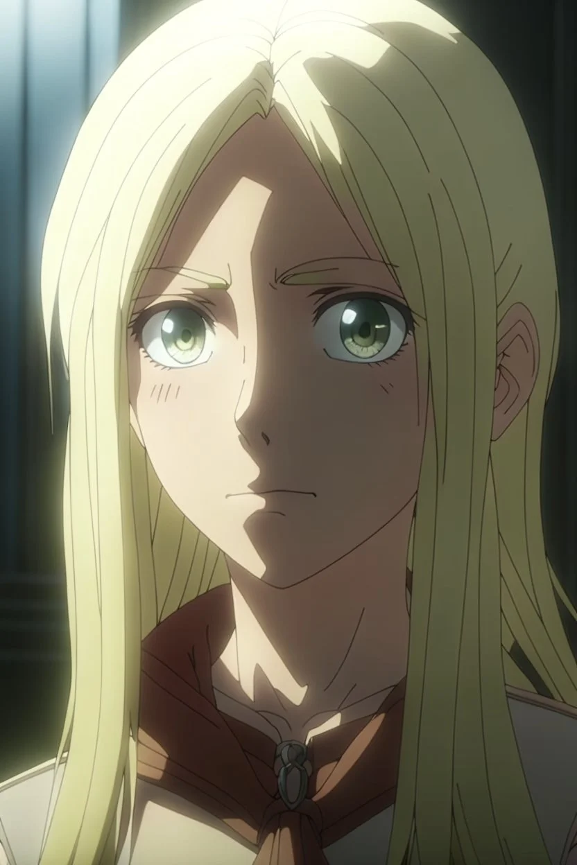 Attack on Titan screencap of a female The main character is a girl with light straight hair and different eyes Turning into a giant