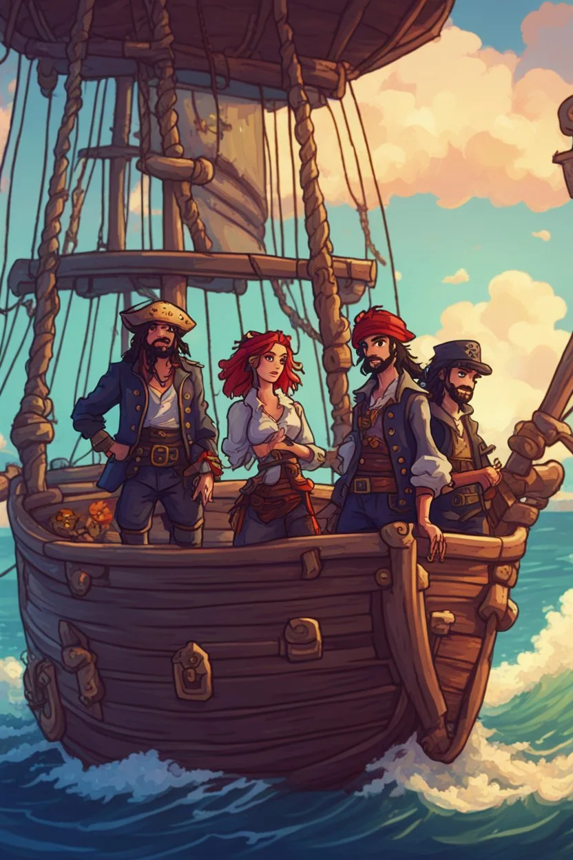 Pirates on a ship, stardew valley style