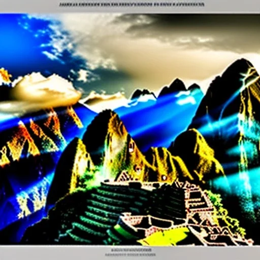 Machu Picchu, Peru,aerial view,cloudy,extremely detailed digital painting, high resolution,8k, realistic, beautiful, volumetric lighting, mystical colors ,perfectly centered image, perfect composition, rim light, beautiful lighting,masterpiece, stunning scene, raytracing, anatomically correct, in the style Van Gogh and robert e howard and Ken Kelley and Ohrai Noriyoshi and Simon Bisley and tomzj1.