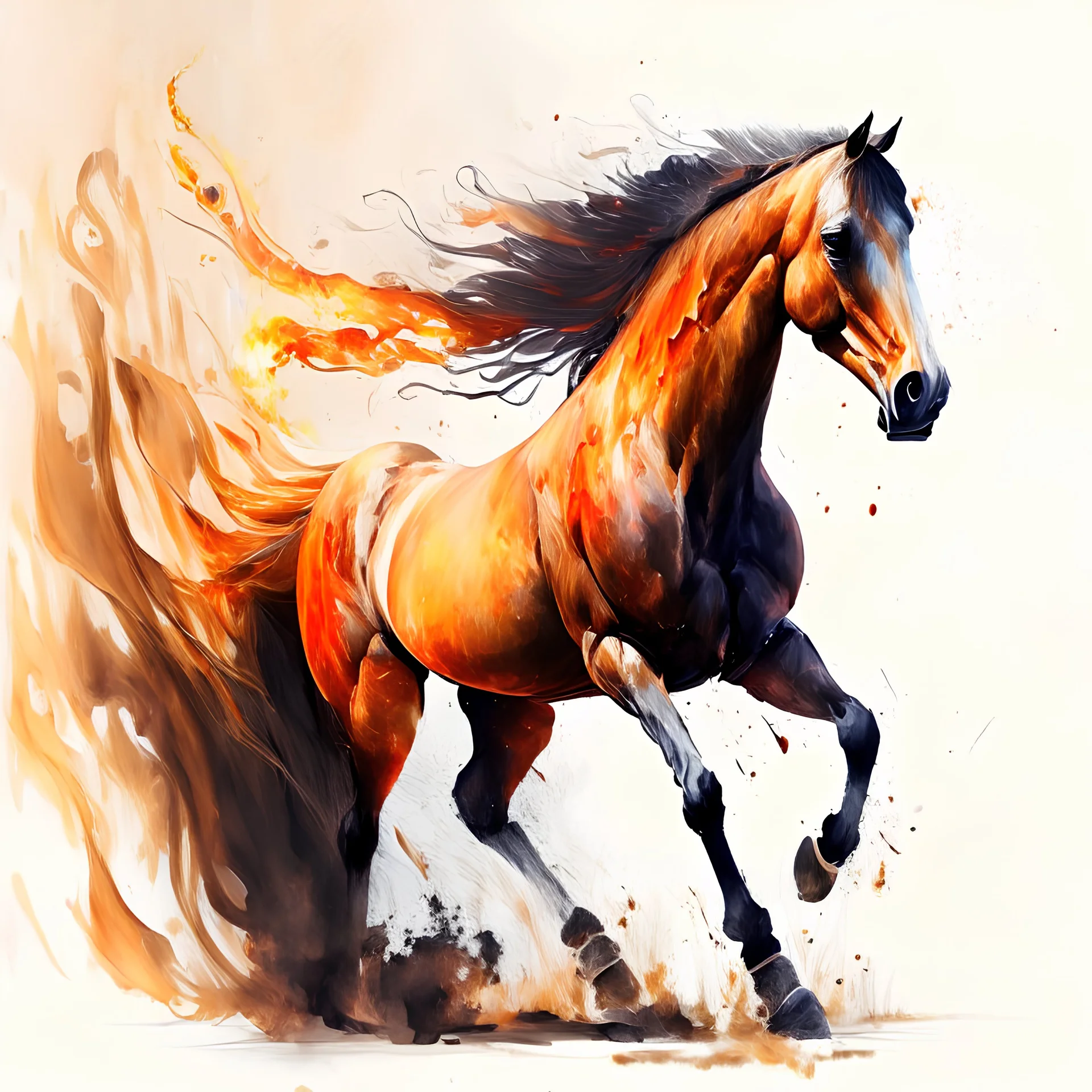 painting whit fiery horse in without background