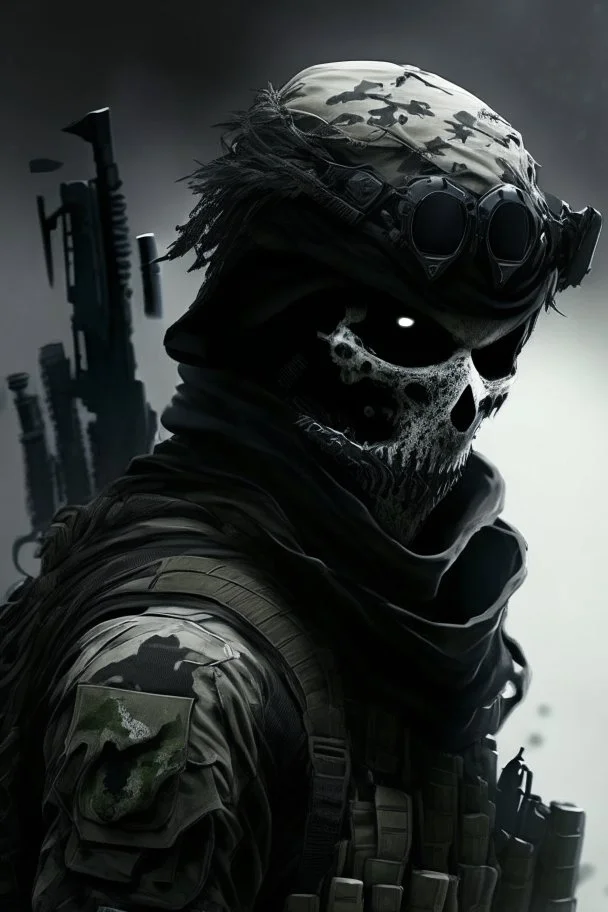 A soldier in the game modern warfare, he wears a solid black skull helmet that covers his face. He is a sniper, but can also run point. His call sign is Wraith.